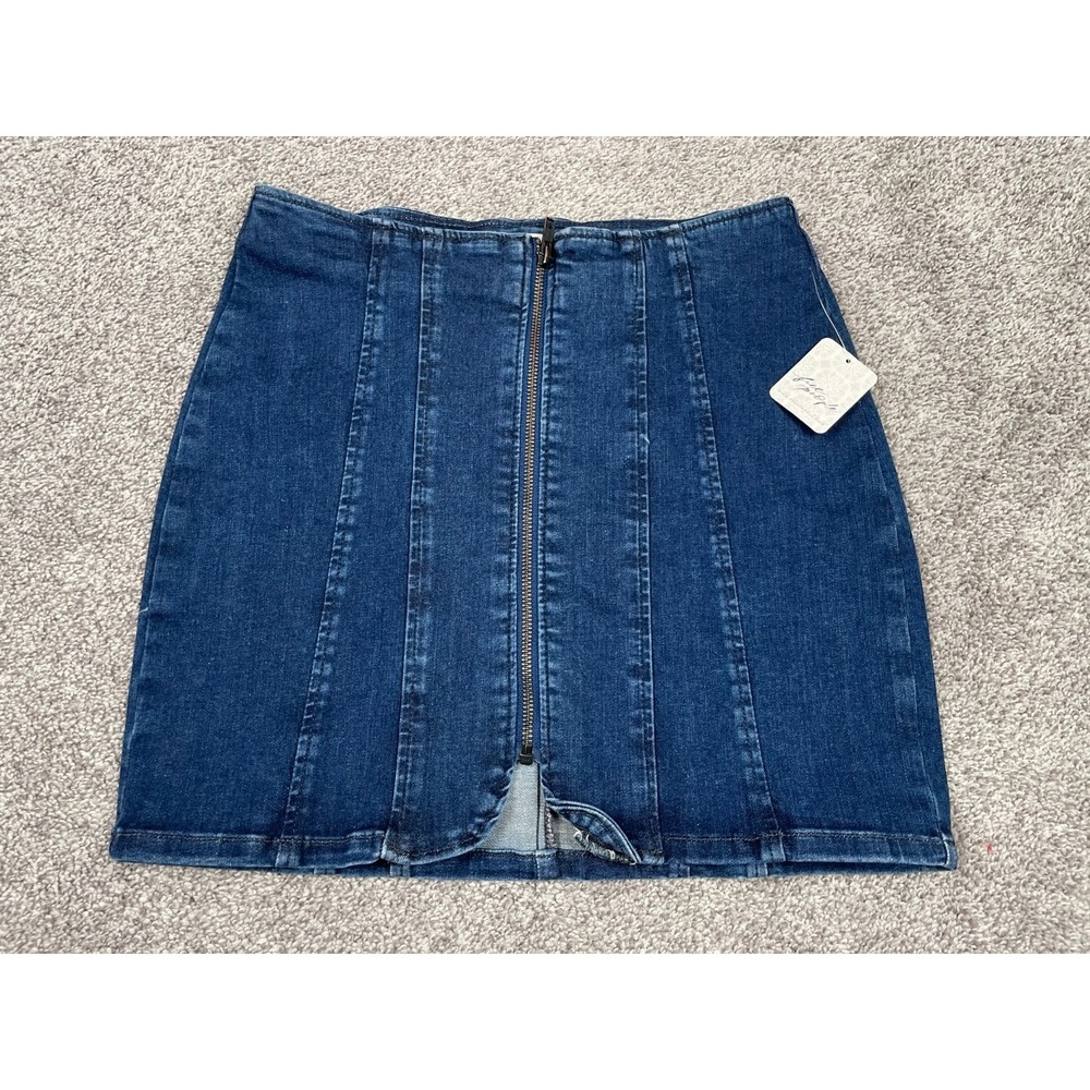 Free People Skirt Womens 2 Full Zip Layla Denim Mini Stretch Rodeo‎ Cowgirl NEW